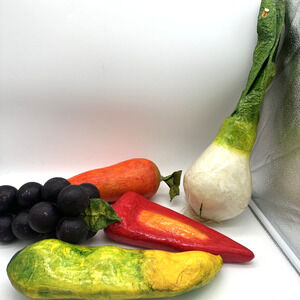 5 Vintage Folk Art Paper Mache Fruit Vegetable Kitchen Staging X LARGE Mexico